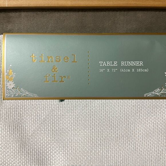 tinsel & fir White Green Red Embroidered Christmas Tree Print Table Runner - Picture 8 of 12